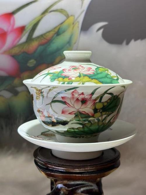 景德镇陶瓷国瓷红叶荷塘清夏茶具 一器一世界，夏日清凉入盏中